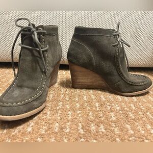 Cute wedge booties in beautiful mossy green